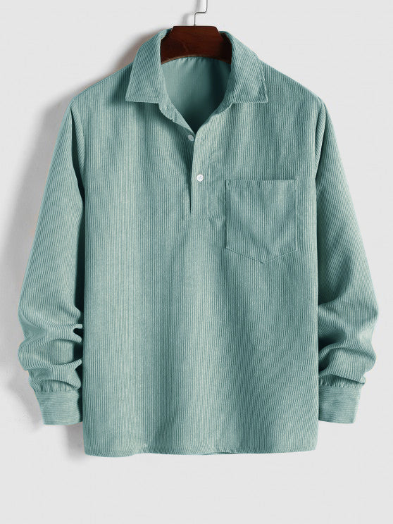 MARTIN | Mens half button corduroy long sleeves shirt