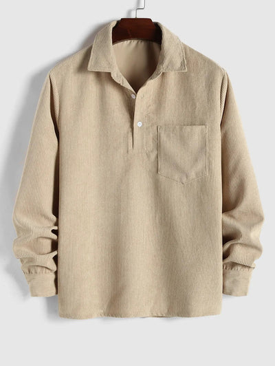 MARTIN | Mens half button corduroy long sleeves shirt